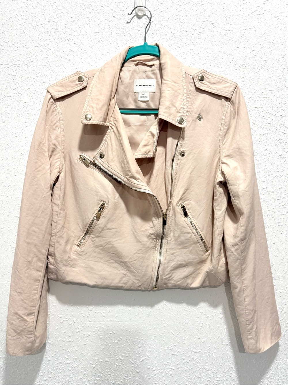 Club Monaco cream viscose cupro blend crop Moto Blazer L
